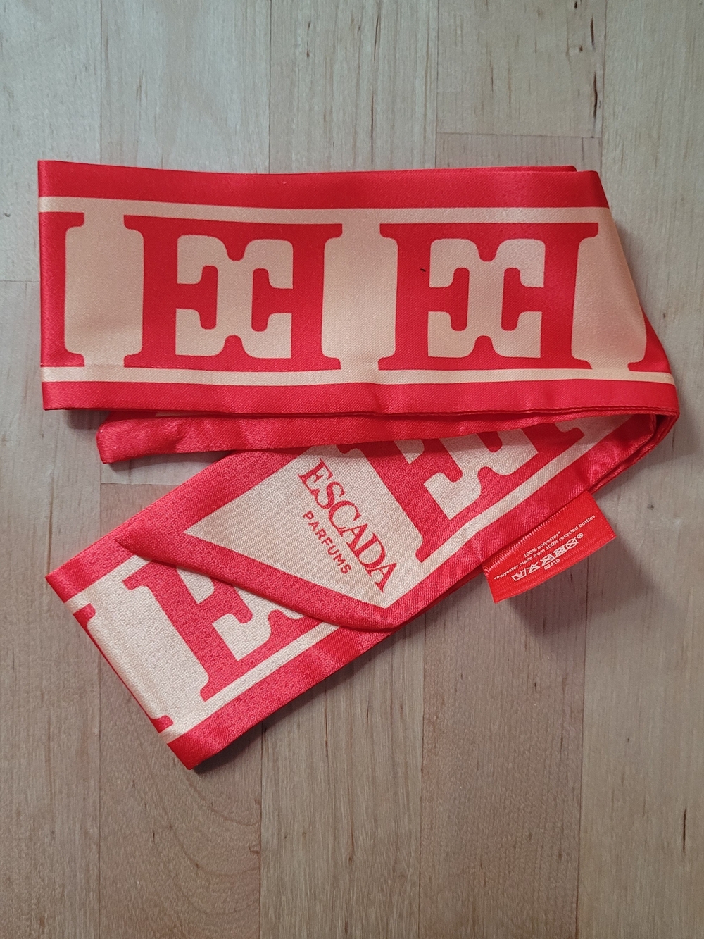 ESCADA Twilly Slim Scarf Parfums Logo Monogram Satin NEW Bali Paradise